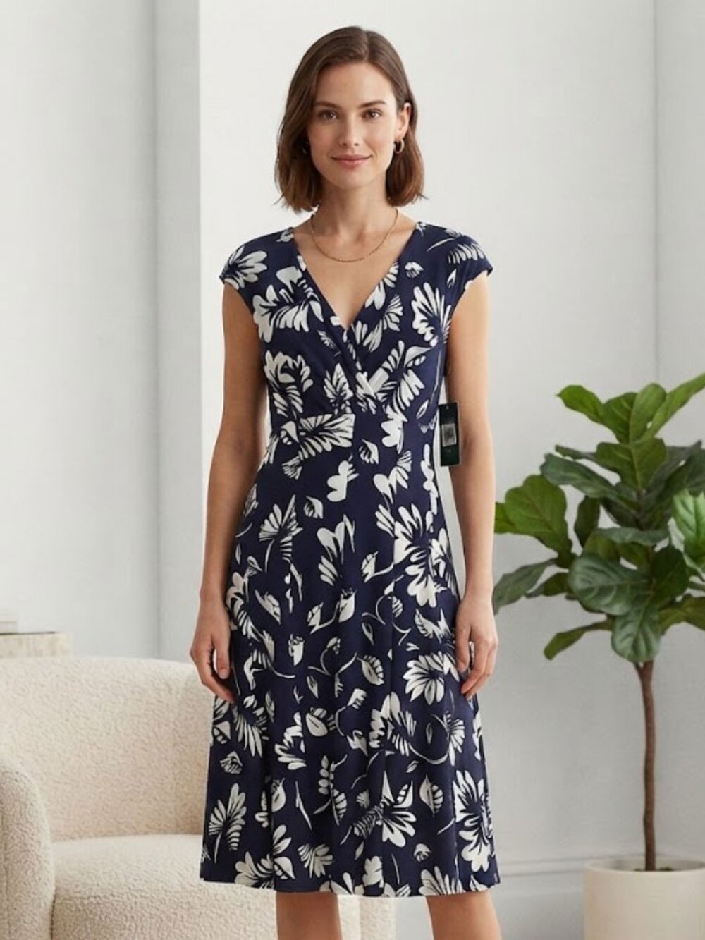 Ralph Lauren Navy Floral Fit And Flare Dress
